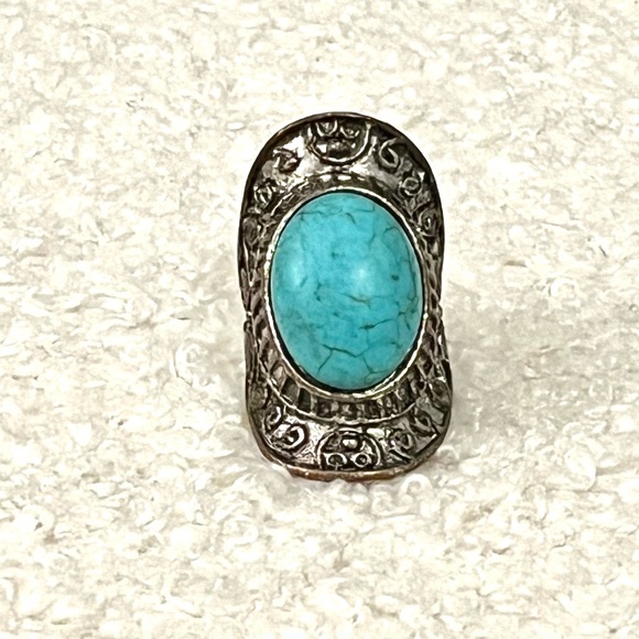 vintage boho engraved silver ring with turquoise stone - Picture 12 of 15